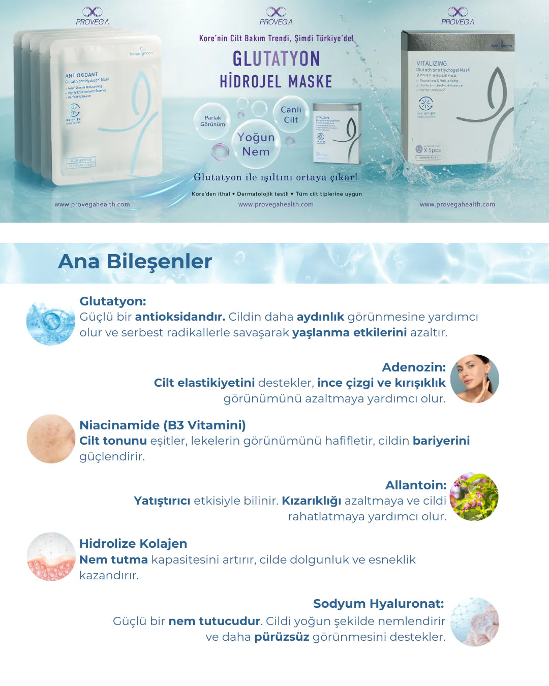 Beauugreen Antioksidan Glutatyon Hidrojel Maske | 1 adet | Korean Cosmetics - Glutathione Hydrogel Mask